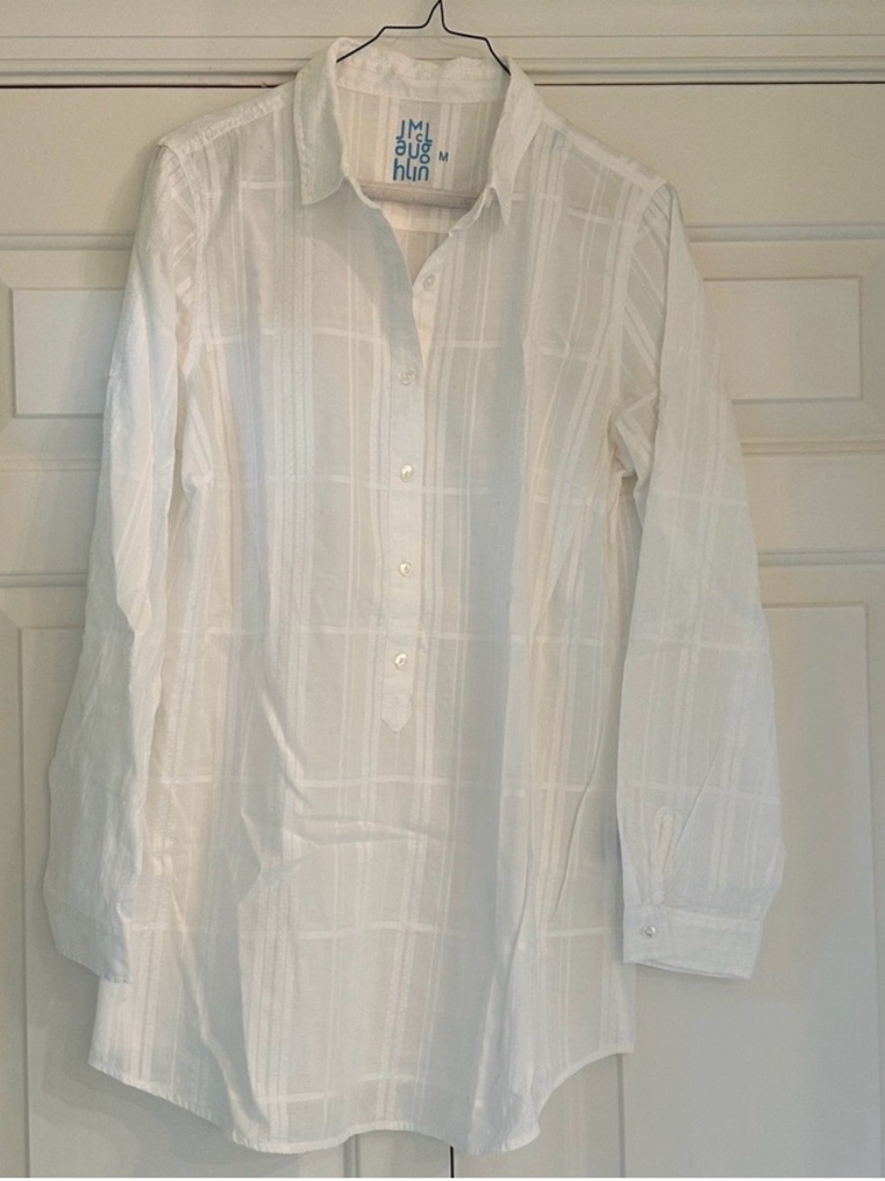 J. McLaughlin White Long-Sleeve Button Tunic Blouse